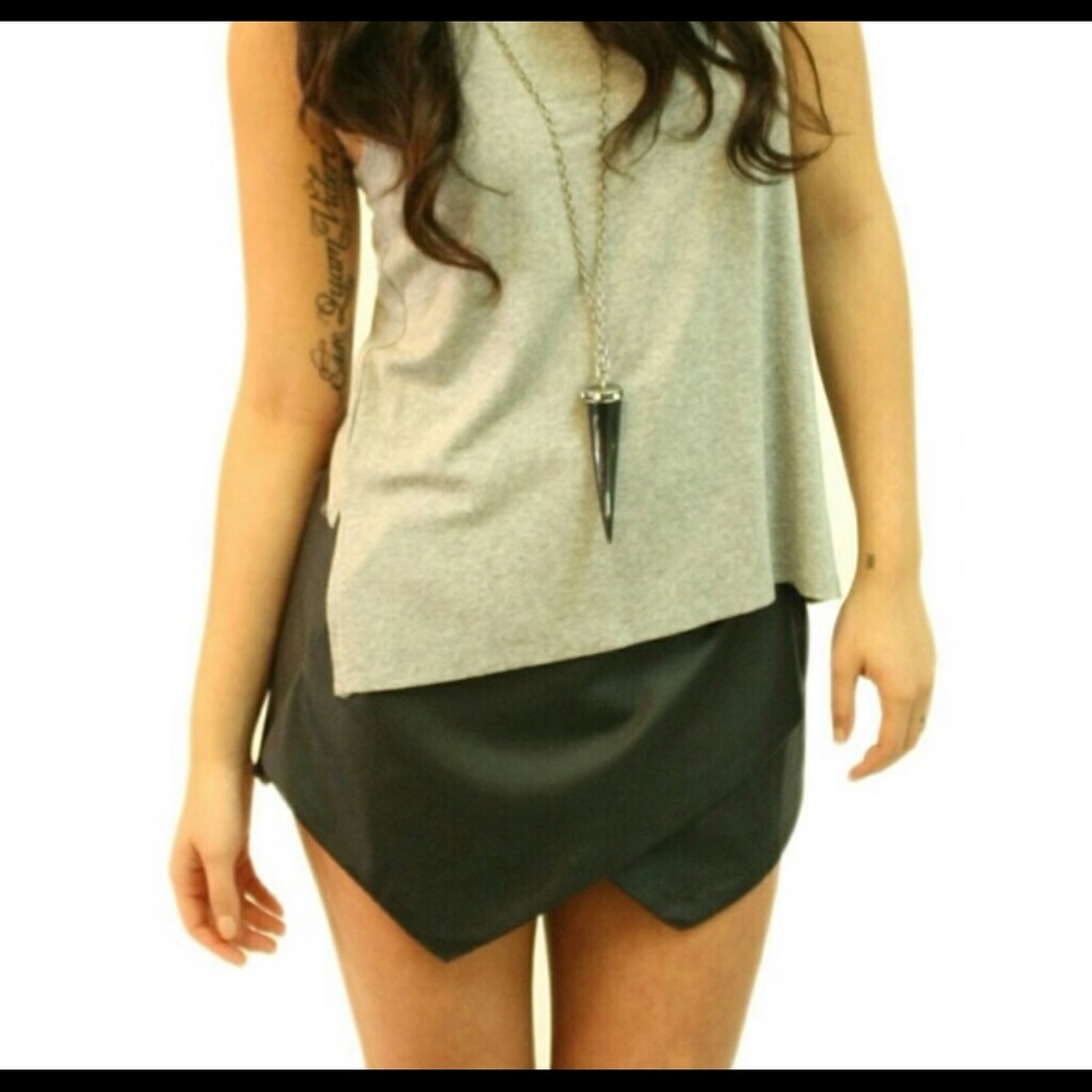 Black faux leather skort